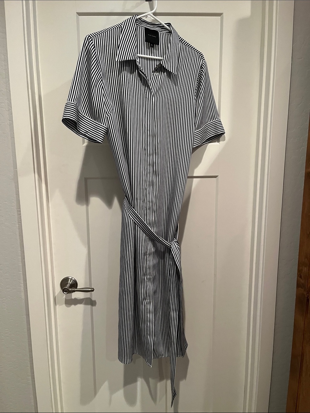 Alex Marie Black and White Vertical Stripe Midi Shirt Dress